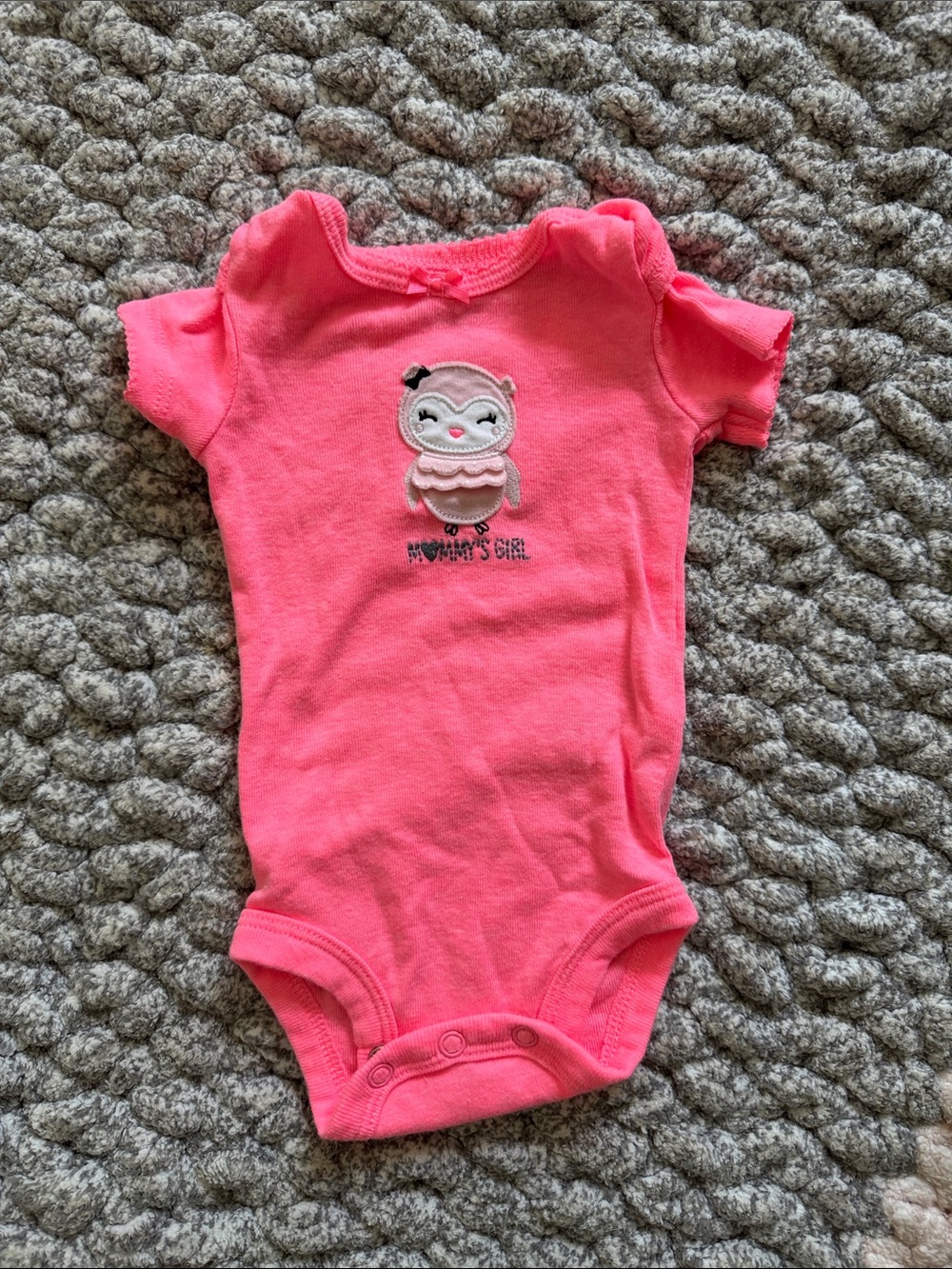 child of mine Coral Pink Owl Short-Sleeve Bodysuit